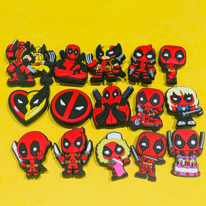 9-15pcs MINISO Marvel Deadpool Shoe Charms – PVC DIY Sandal Accessories for Kids’ Gifts