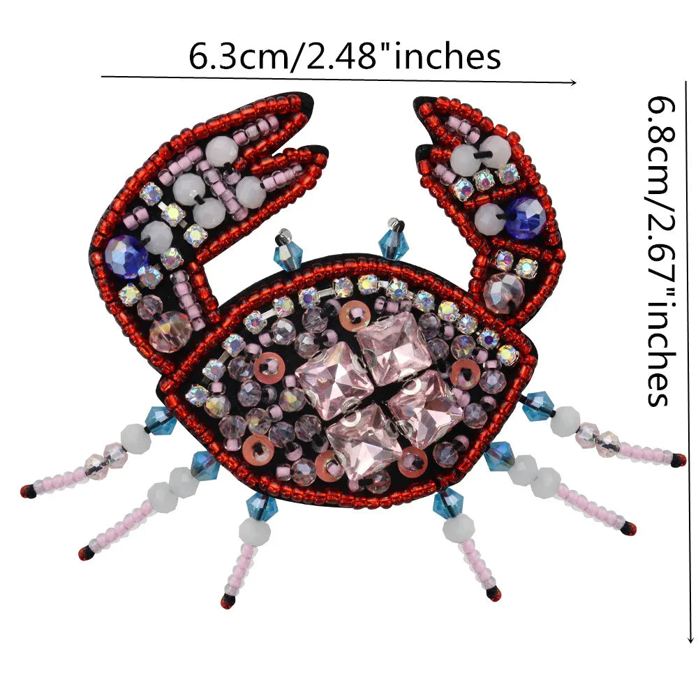 3D Handmade Ocean Animal Patches - Beaded Seahorse Crab Starfish DIY Sewing Accessories & Craft Ornaments