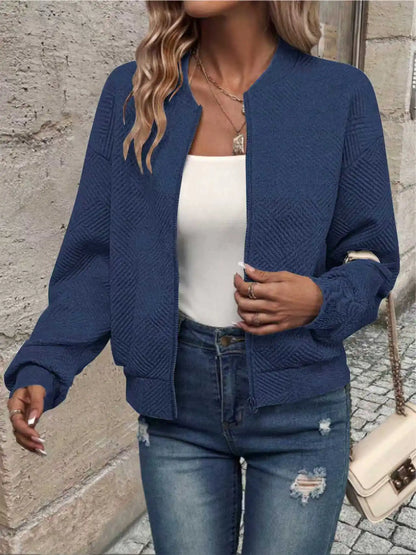 Women’s Solid Color Zipper Jacket - Stylish European & American Fashion Outerwear