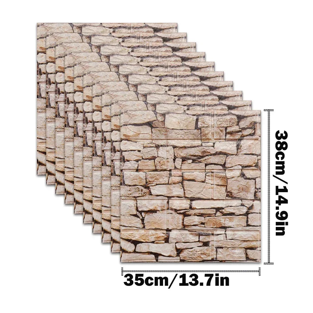 10pcs 3D Foam Wall Stickers – Self-Adhesive Waterproof Peel-and-Stick Brick Wallpaper for Interior Decoration