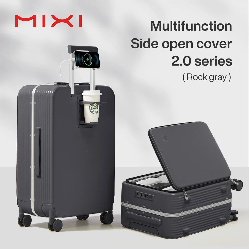 Mixi Aluminum Frame Carry-On Suitcase – 20"/24" Rolling Luggage with USB Port, Cup & Phone Holder