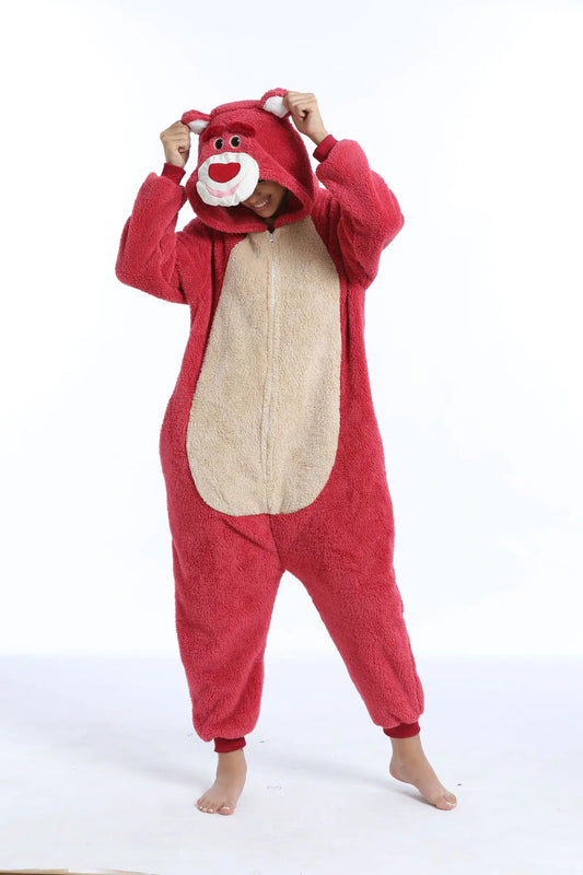 Red Bear Kigurumi Onesie - Funny Anime Cosplay Pajama Jumpsuit for Kids & Adults