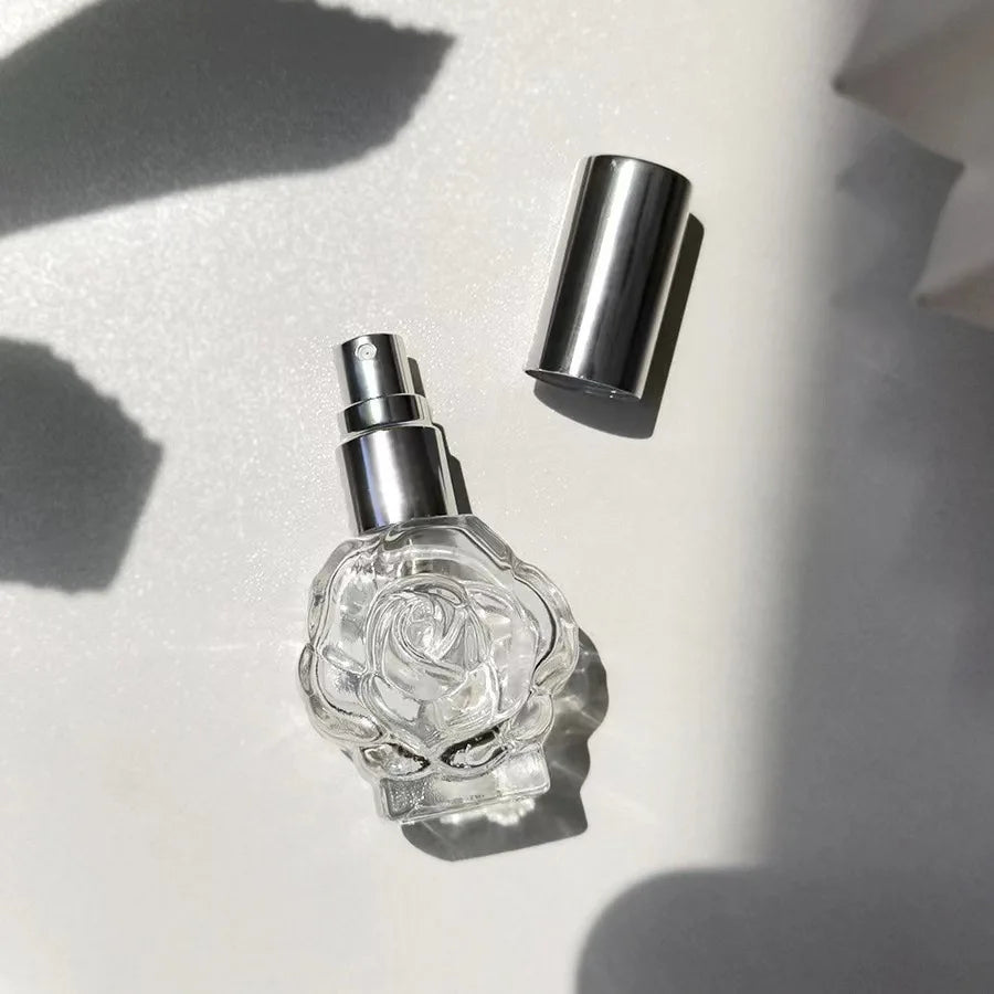 10ml Rose-Shaped Glass Perfume Bottle – Mini Refillable Spray Atomizer for Travel & Cosmetic Mist