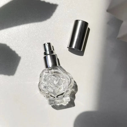10ml Rose-Shaped Glass Perfume Bottle – Mini Refillable Spray Atomizer for Travel & Cosmetic Mist