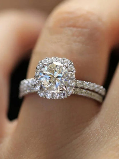 Elegant Round/Square CZ Rings for Women – Silver Color Engagement, Wedding & Party Fashion Jewelry