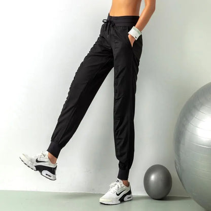 Women’s Fabric Drawstring Joggers – Quick-Dry Athletic Gym Fitness Sweatpants with Side Pockets