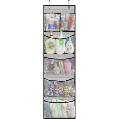 Over the Door Organizer – Grey Hanging Storage with 5 Large Pockets & Shelves