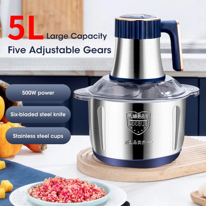 5L Electric Meat Grinder – 304 Stainless Steel Food Crusher & Multifunctional Vegetable Chopper for Baby Food