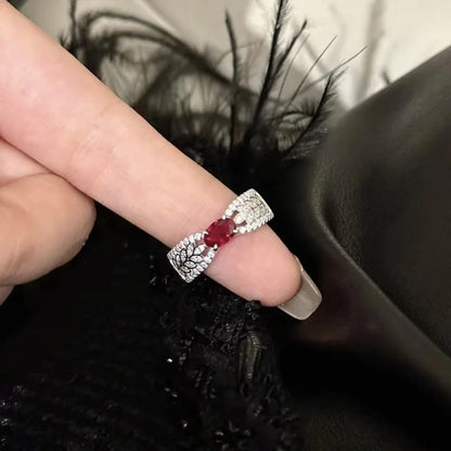 Retro Palace Wheat Ear Ruby Ring - Adjustable Open Design Luxury Statement Ring for Women