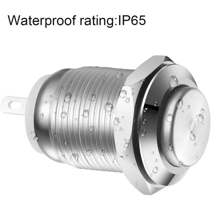 6PCS 12mm Momentary Push Button Switch – 12V Waterproof Chrome Stainless Steel, 2-Pin N/O Power Button