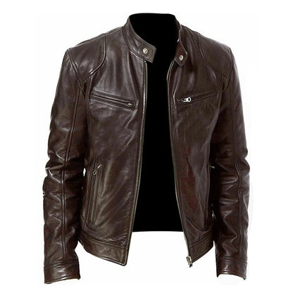 2024 Men’s Motorcycle Leather Jacket – Casual Slim Fit PU Coat with Lapel, Anti-Wind Motorcycle Outerwear for Autumn