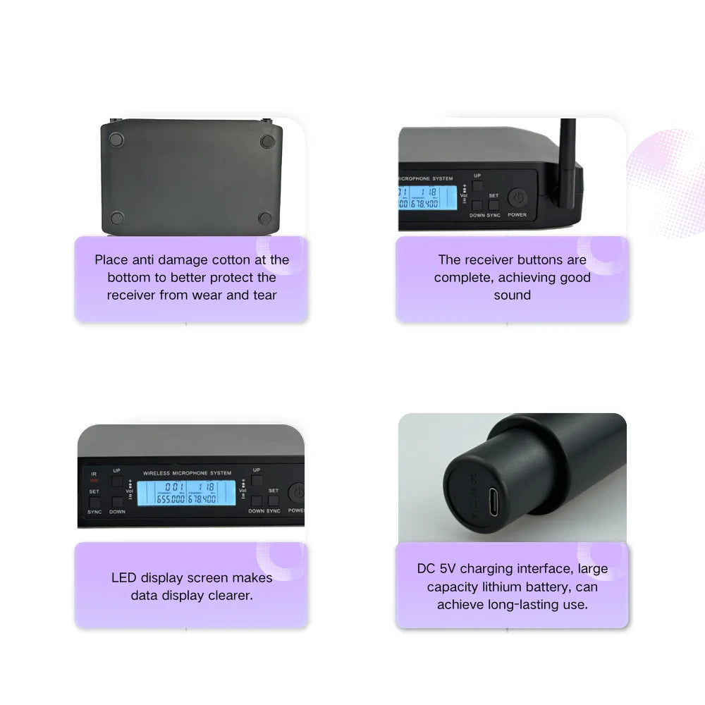 GLXD4 Professional Wireless Microphone – Dual Channel UHF Rechargeable Mic for Stage, Speeches & Live Streaming
