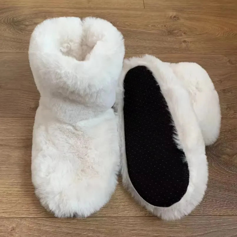 Women’s Winter Slipper Boots – Warm Plush Fur Indoor Flat Fuzzy House Shoes & Slides