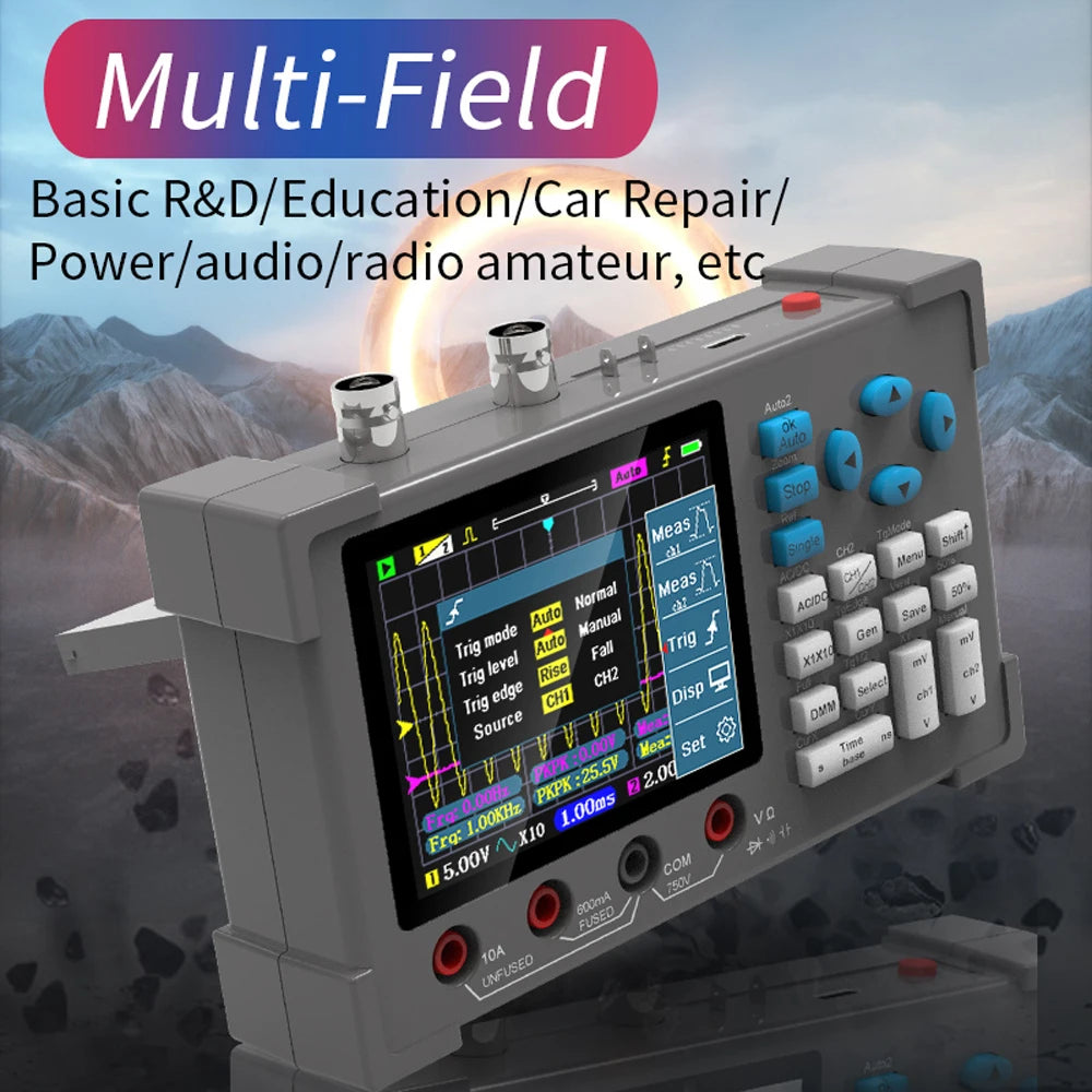 3-in-1 Digital Oscilloscope - Handheld Multimeter Signal Generator, Dual Channel 120MHz Bandwidth, 250MSa/s Sampling Rate   2/2