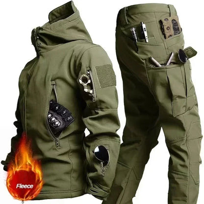 Men's Tactical Winter Set – Windproof Waterproof Soft Shell Jacket & Sharkskin Work Pants | Multi-Pocket Outdoor Suit
