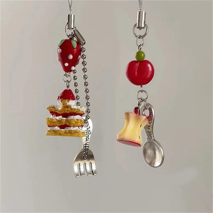 Cute 3D Strawberry Cake Phone Charm Strap – Cookie Pendant Lanyard Keycord for iPhone, Camera, Bag & Girls' Accessories