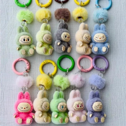 Labubu Mini Flocking Doll Keychain – Standing & Sitting Car, Bag, Phone, Backpack Charm Gift