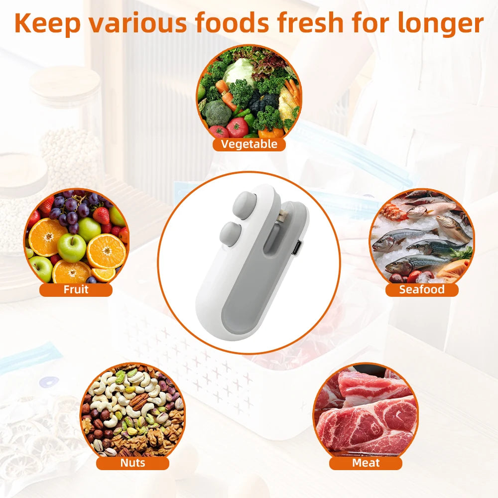 Mini Handheld Heat Bag Sealer – Portable Plastic Food Packaging Sealing Machine, Clip-On Bag Sealer for Snacks & Storage