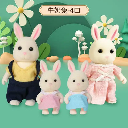 Simulation Forest Rabbit Family Playset – Mini DIY Rabbit & Bear Figure Toys for Kids Gifts