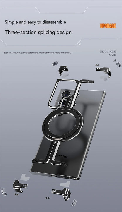 Magnetic Metal Phone Case for Samsung Galaxy S24/S23 Ultra – Aluminum Alloy Frameless Bumper with Finger Ring