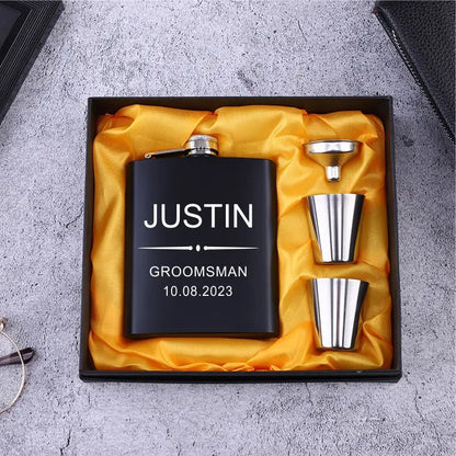 Personalized 6oz Stainless Steel Hip Flask – Engraved Gift for Best Man, Groom, Wedding with Custom Logo & Gift Box