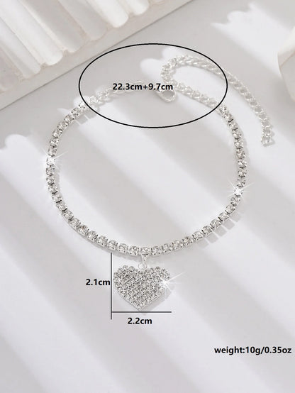 Women's Premium Copper Inlaid Water Diamond Love Foot Chain Bracelet – Fashion Wedding Party Jewelry Accessories