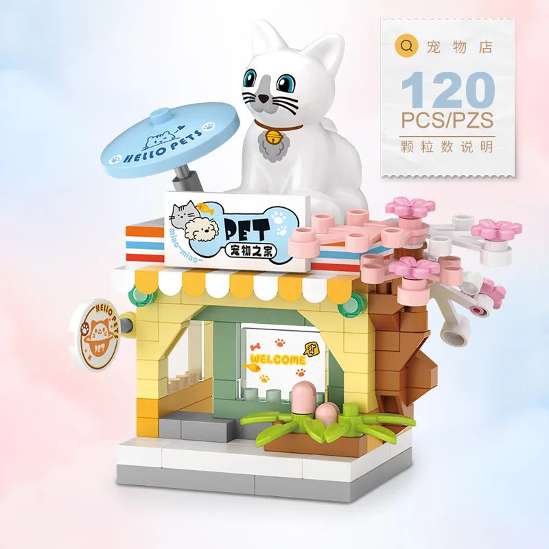 Restaurant Dessert Coffee Pet Fruit Store Building Blocks Kit - Street View Food House Model Toy