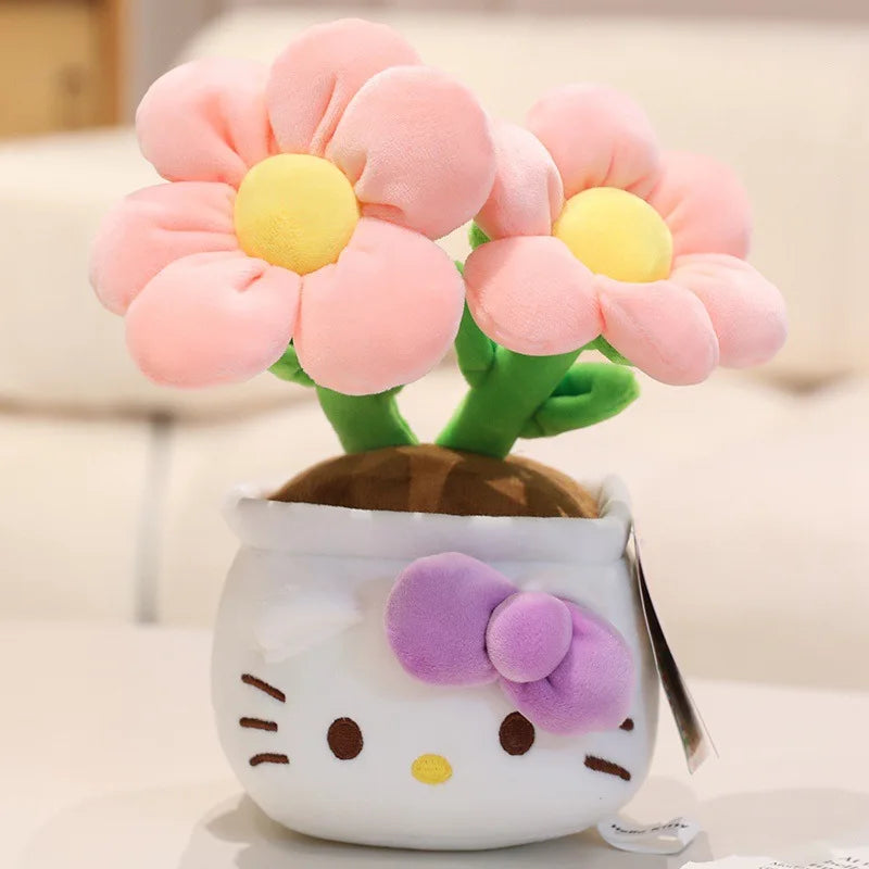23CM Hello Kitty Plush Toy – Soft Stuffed Animal with Flower Bouquet, Perfect Christmas, Birthday & Graduation Gift