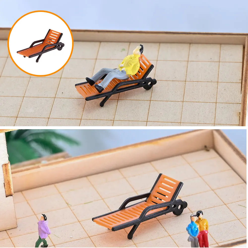 5PCS Miniature Park & Beach Lounge Chairs – 1:30–1:150 Scale Diorama Outdoor Garden Deck Chair Models