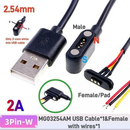 Magnetic Pogo Pin Connector - 2A Waterproof Spring-Loaded 2.54mm Male Female DC Power Socket, 2/3/4/5/6 Position Contact Strip