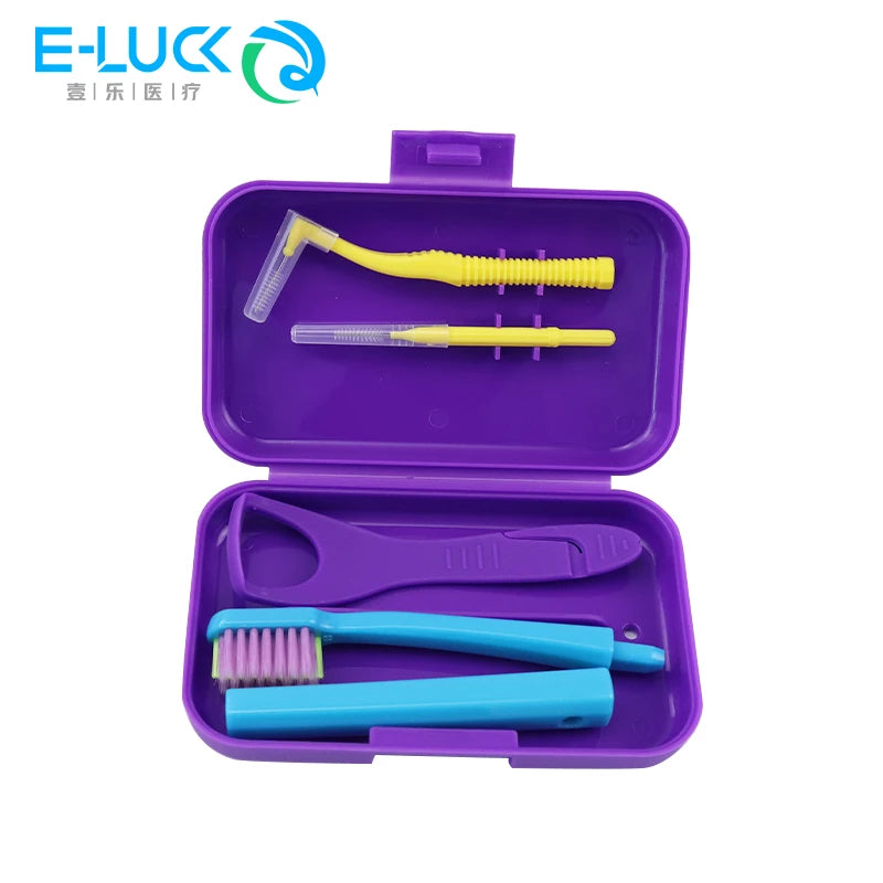Portable Dental Cleaning Kit - Travel Oral Care Set with Toothbrush, Interdental Brush & Tongue Scraper