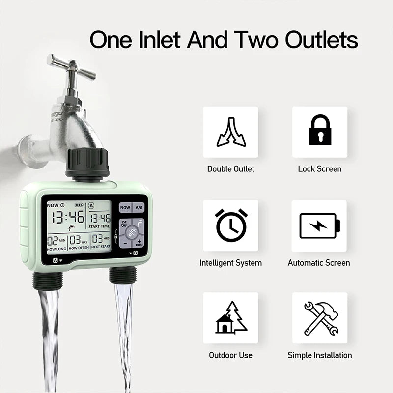 Super Timing System 2-Outlet Water Timer - Precise Outdoor Automatic Irrigation, Fully Adjustable Watering Program