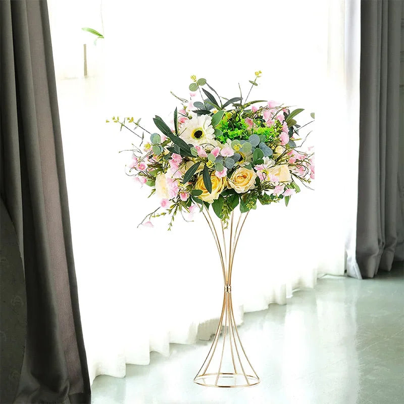 Gold Iron Flower Vase — Wedding Table Centerpiece & Home Flower Stand Decoration