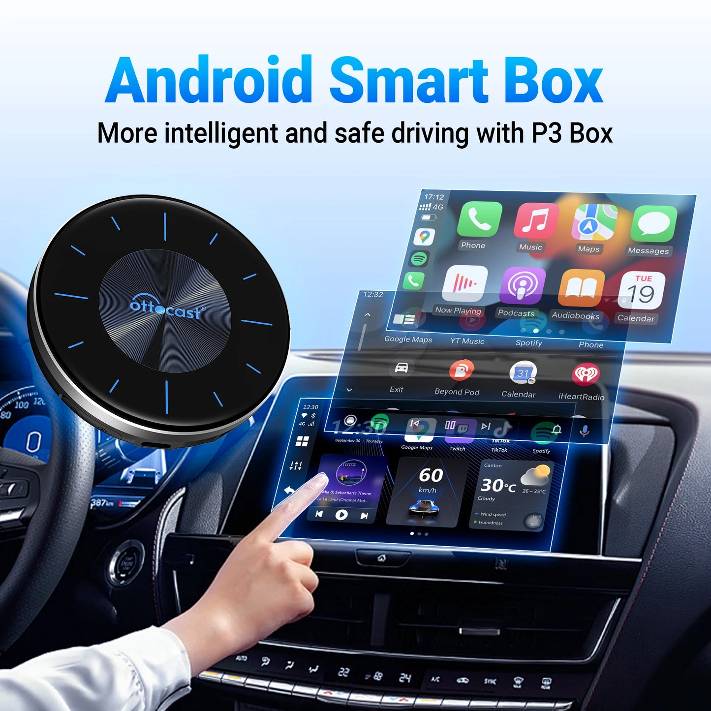 OttoAIBOX P3 CarPlay AI Box — Wireless Android Auto & Mini HDMI TV Box for Toyota, Kia, Hyundai, VW Car Accessories