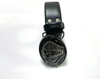 Vintage Adjustable Belt – Metal Buckle Fashion Waistband for Men, Punk Western Cowboy Style with Embossed Design