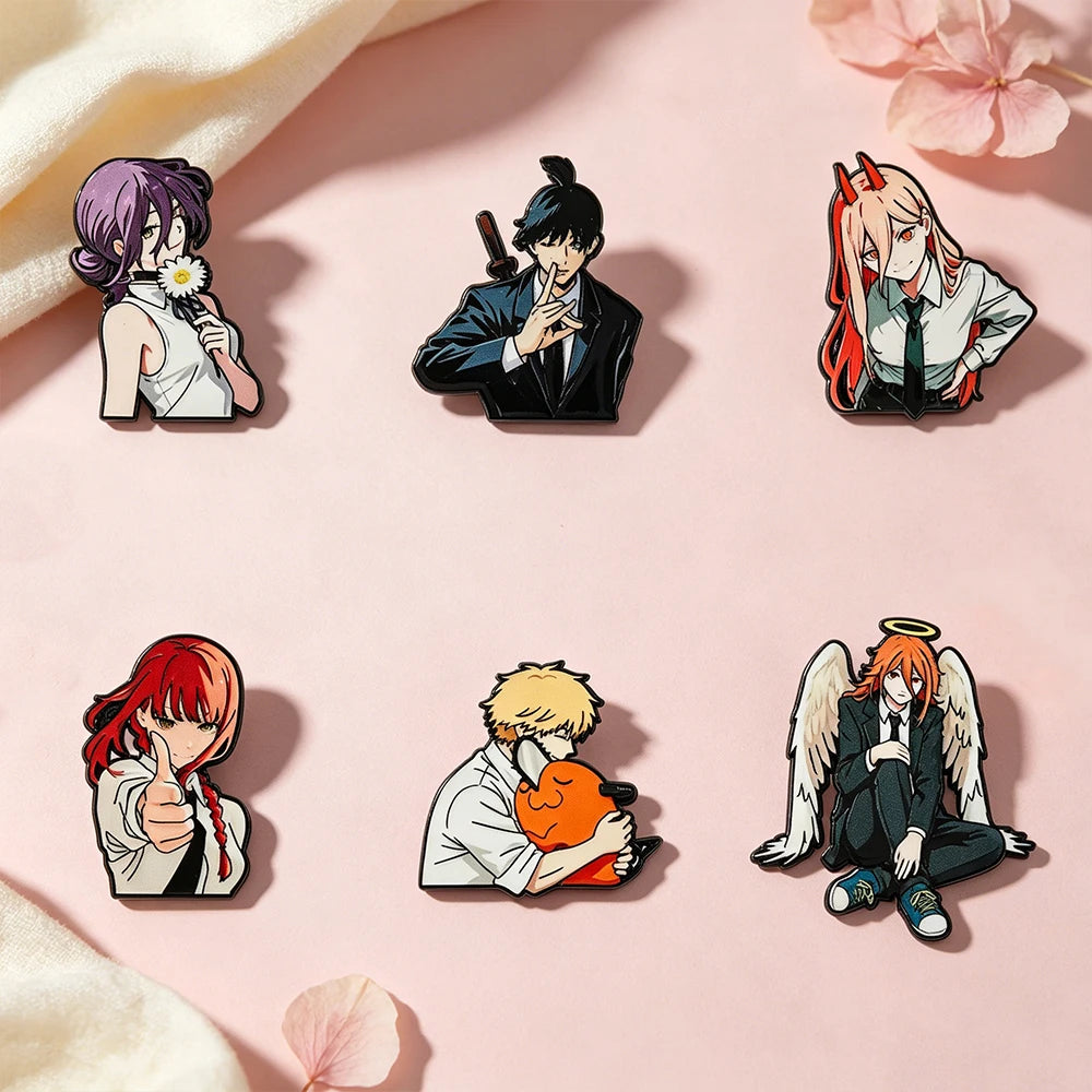 Chainsaw Man Anime Metal Brooches 4/6/10-Piece Set - Denji, Makima, Power and Reze Lapel Pins for Backpacks, Jackets and Gifts