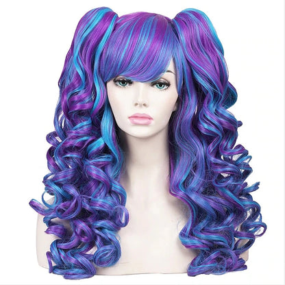 HAIRJOY Women's Long Curly Synthetic Cosplay Wig with 2 Ponytails – Halloween & Party Wig