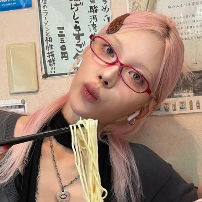 2024 Girls Y2K Retro Oval Glasses - Red & Green Frame, Anti-Blue Light Eyewear for Computer & Seaside Driving