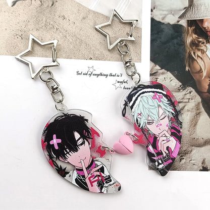 ALIEN STAGE Anime Heart-Shaped Keychain - Till and Ivan Magnetic Acrylic Pendant, Cute Bag Charm and Cartoon Gift