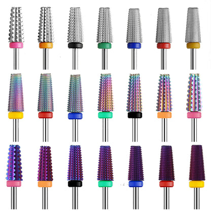 Purple 5-in-1 Tapered Carbide Nail Drill Bits - Milling Cutter for Manicure, Gel & Acrylic Removal, Nail Accessories Tool