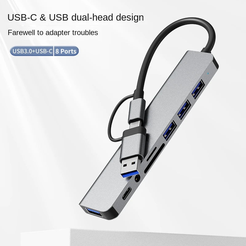 USB 3.0 Type-C Adapter Docking Station – Multi-Hub Splitter with USB 2.0 Port, TF/SD Card Reader, Audio Output for MacBook Pro, Computer