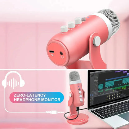 Haomuren USB Condenser Microphone – Pink Studio Mic for PC, Mac, Phone, Gaming, Streaming & Podcasting
