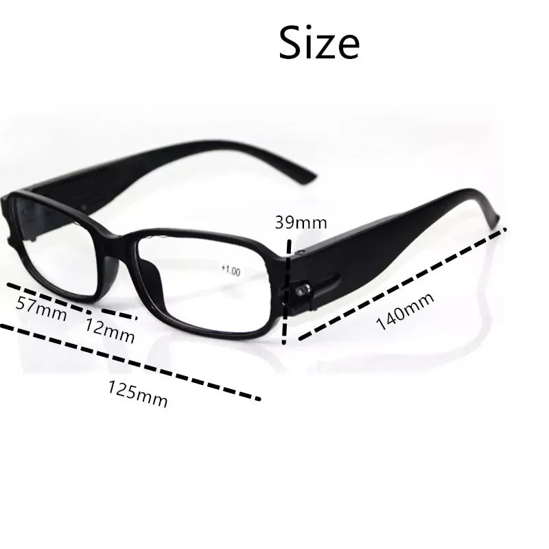 Unisex LED Reading Glasses – Light-Up Night Presbyopic Eyeglasses for Men & Women, Multi-Strength Magnifier Spectacles