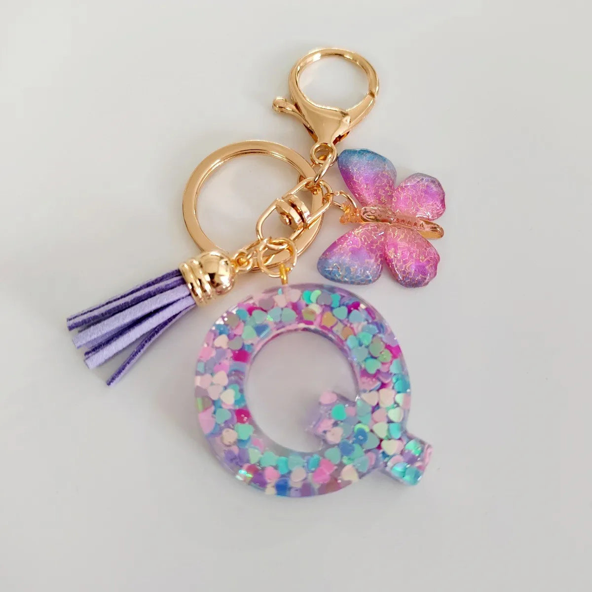 Butterfly Initial Keychain - Fringe Sequin A-Z Letter Bag Charm for Women & Students