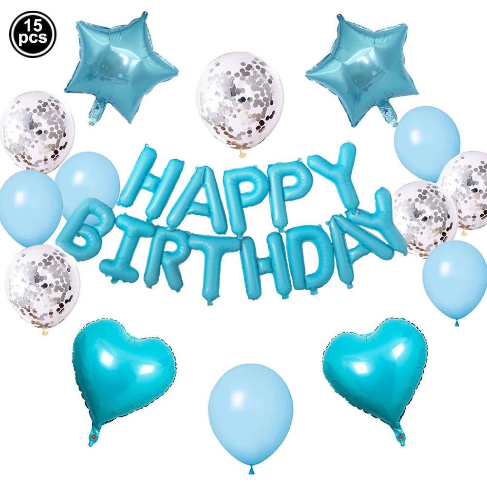 16-Inch Happy Birthday Foil Balloons Set – Pink & Blue Letter Balloons for Birthday Party Decoration