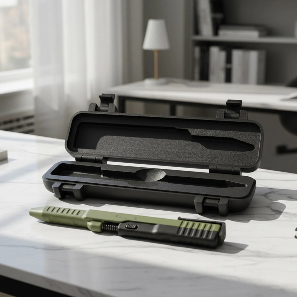 Tactical Slide Action Ballpoint Pen - Refillable Smooth Ink EDC Writing Tool with Case