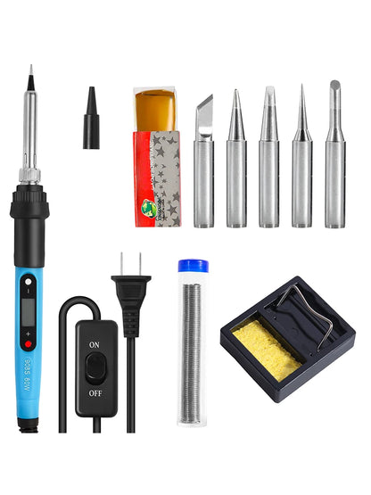 80W LCD Digital Soldering Iron Kit for Electronics – Adjustable Temperature Welding Repair Tool Set with Switch & Soldering Tips for Precision Work