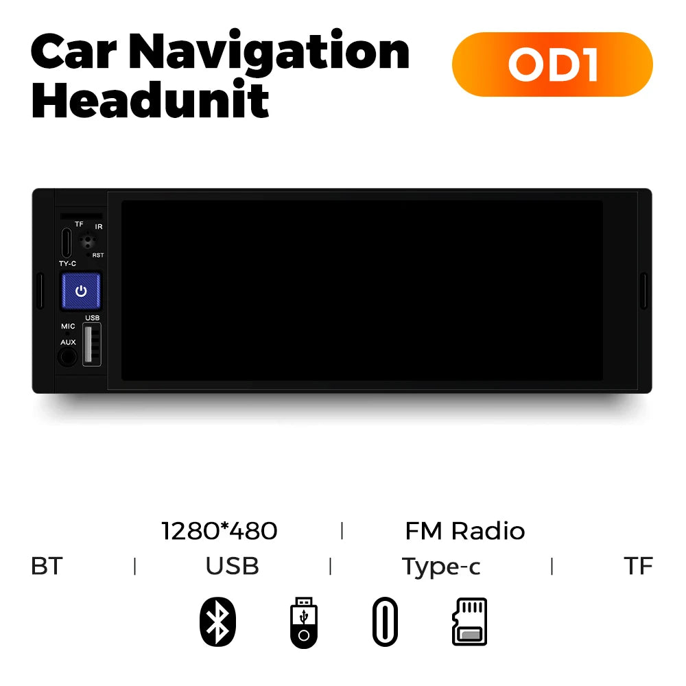 6.86" 1-DIN Car Stereo - HD Touchscreen Wireless CarPlay Bluetooth FM USB Multimedia Player