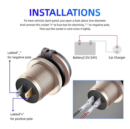 Type-C Built-in USB Car Charger Socket QC3.0 Fast Charging Aluminum Metal Power Outlet Adapter for Audi A1 A3 A4 A5 A6 A7 A8 Universal Fit