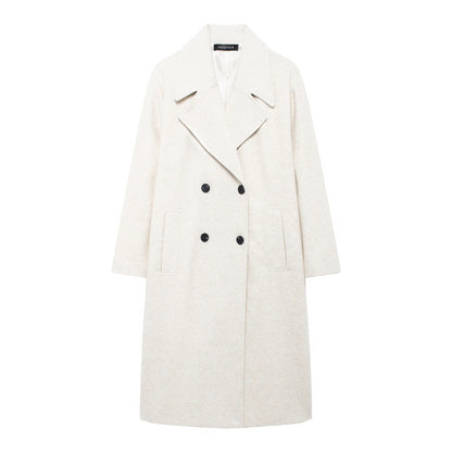 TRAFZA 2024 Women’s Autumn Loose Coat – Lapel Double-Breasted Long Sleeve Trench Jacket, Winter Warm Vintage Outerwear